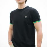 BLACK CUFF YELLOW/TURQUOISE RIBBED CREW NECK