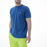 NAVY CUFF MUSTARD/MINT RIBBED CREW NECK