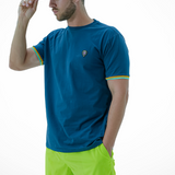 NAVY CUFF MUSTARD/MINT RIBBED CREW NECK