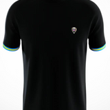 BLACK CUFF YELLOW/TURQUOISE RIBBED CREW NECK