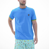 ELECTRIC BLUE CUFF BLACK/YELLOW RIBBED CREW NECK