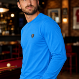 CAMISETA MANGA LARGA AZUL FUERTE CUELLO REDONDO