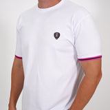 WHITE CUFF PINK/BLACK RIBBED CREW NECK