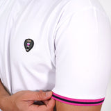 WHITE CUFF PINK/BLACK RIBBED CREW NECK