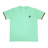 CUELLO REDONDO AZUL/NARANJA CON PUÑO ACANALADO MENTA